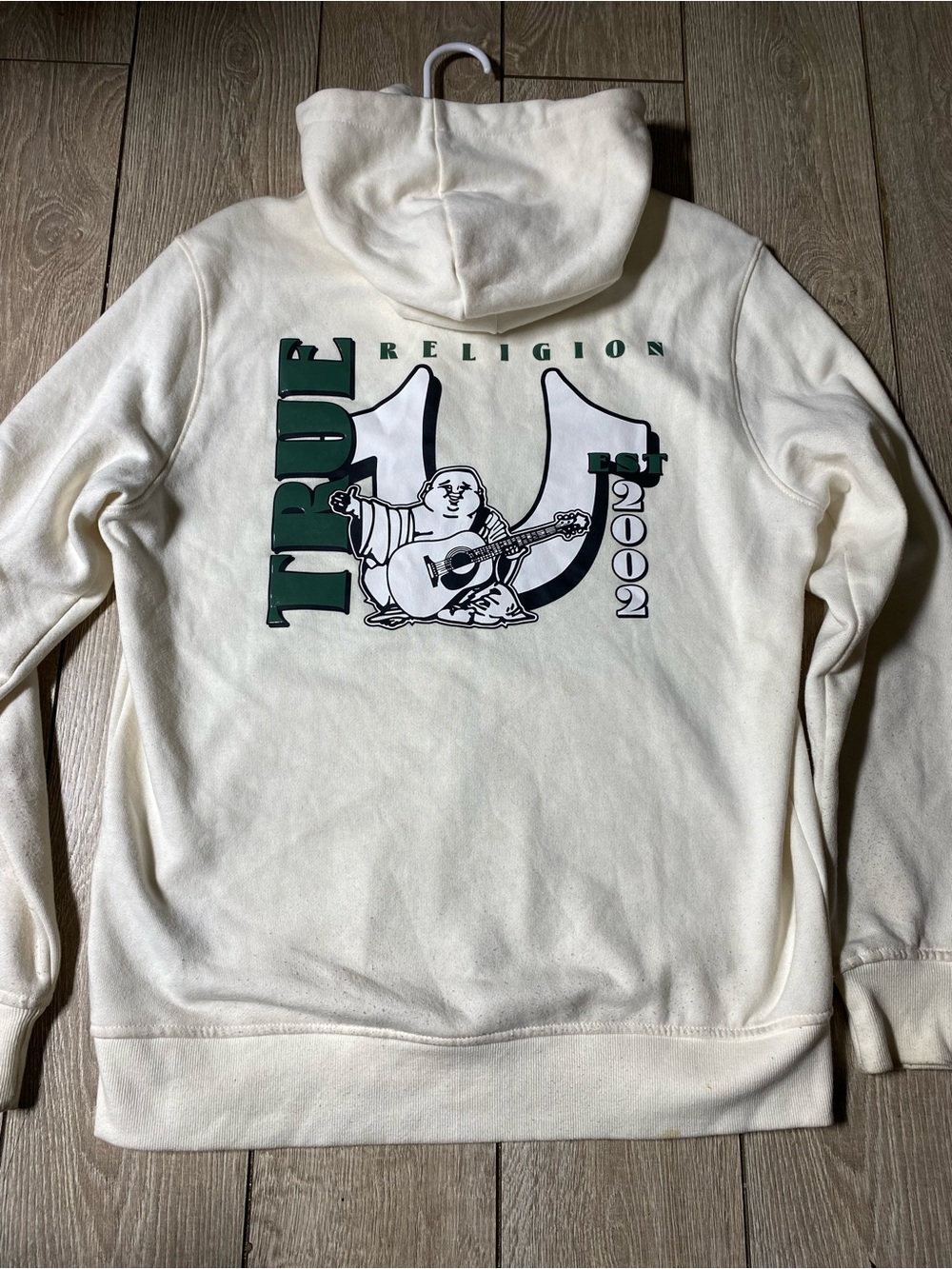True Religion Men's 2002 Buddha Graphic Full Zip Hoodie Winter White Green M